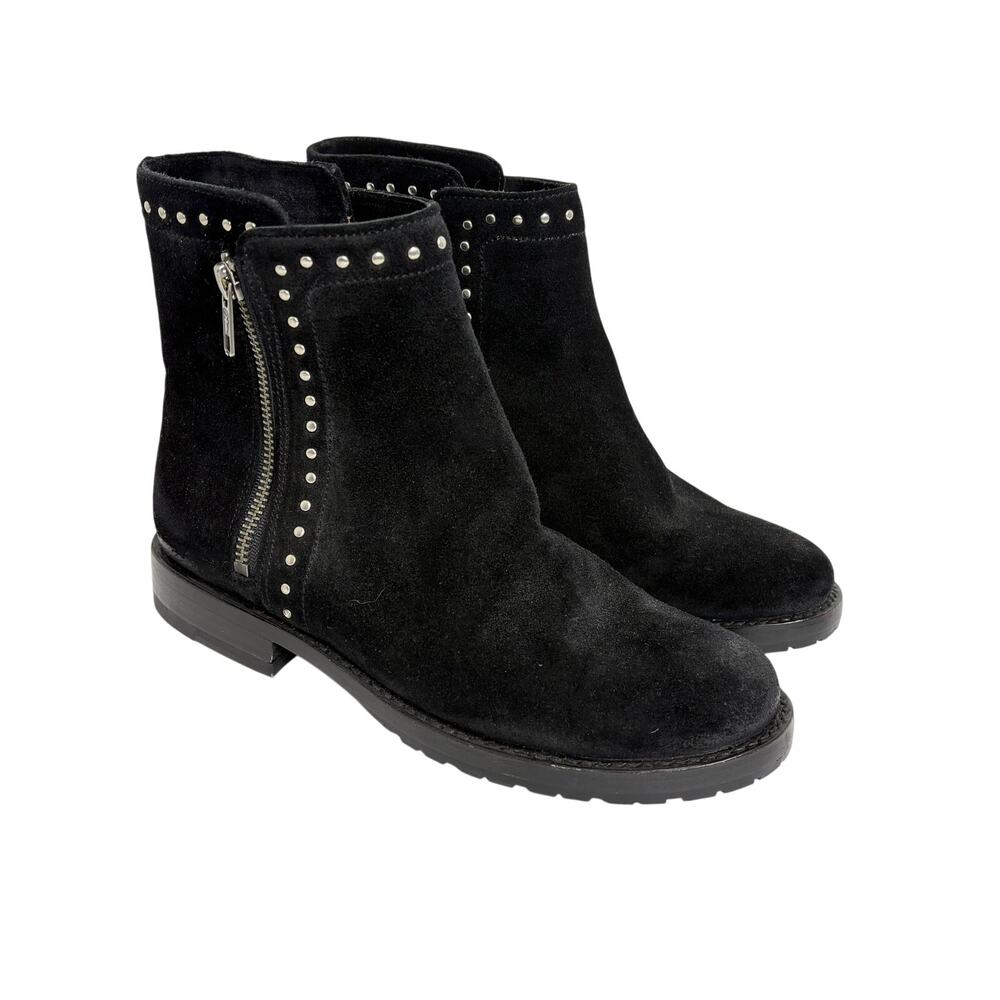 Frye - Natalie Studded Black Double Zipper Suede Low Heel Boots- Women's 6.5